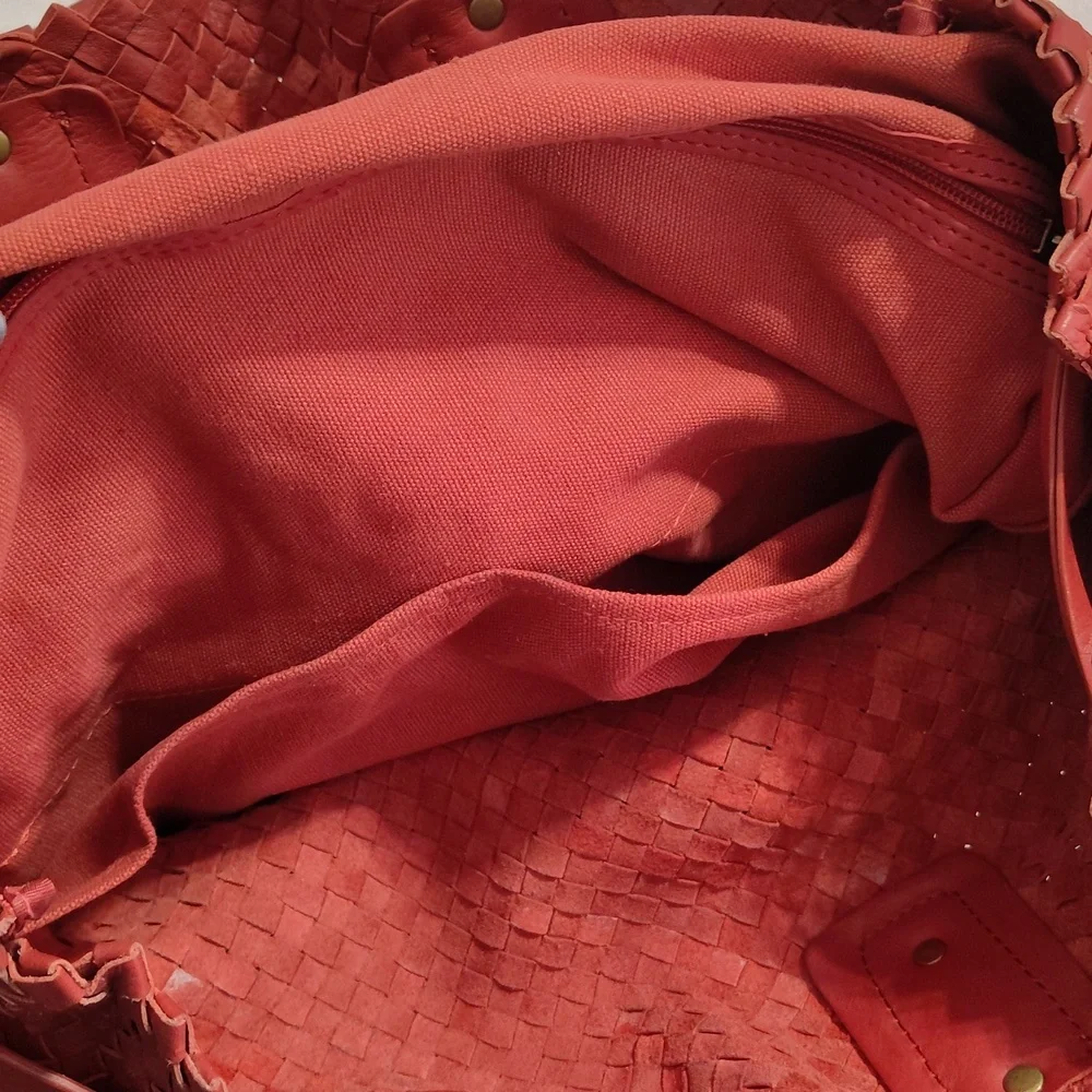 Francesco Biasia Red Woven Leather Tote Bag - Picture 10 of 13